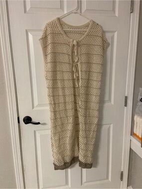 T40a- LURE Cream Crochet Knit Cover-Up Maxi Dress